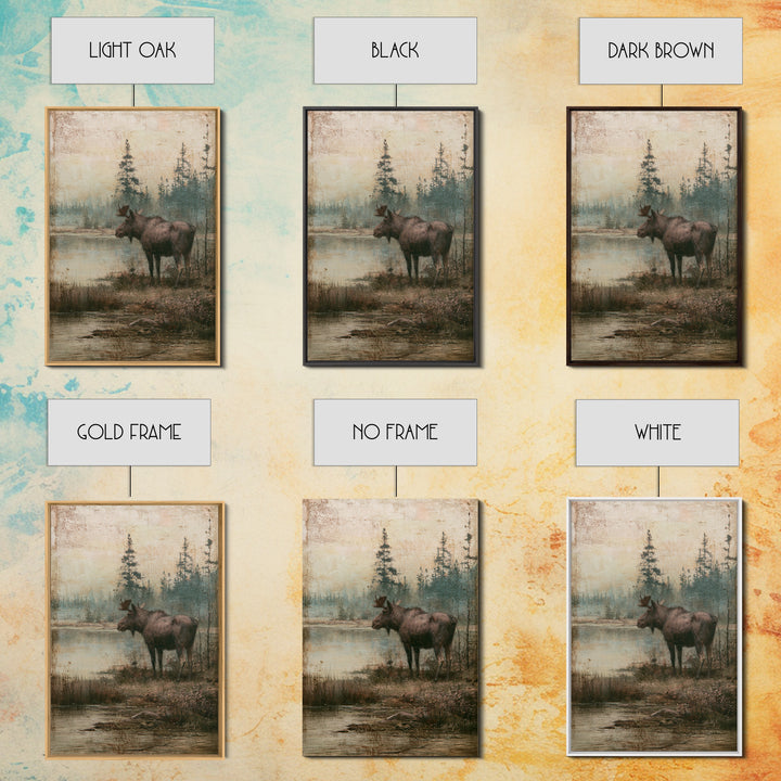 Moose Standing by a Quiet Lake Canvas Print, Rustic Art, Wood Wall Art, Farmhouse Decor, Oil Painting, Rustic, RUS-2x3-65