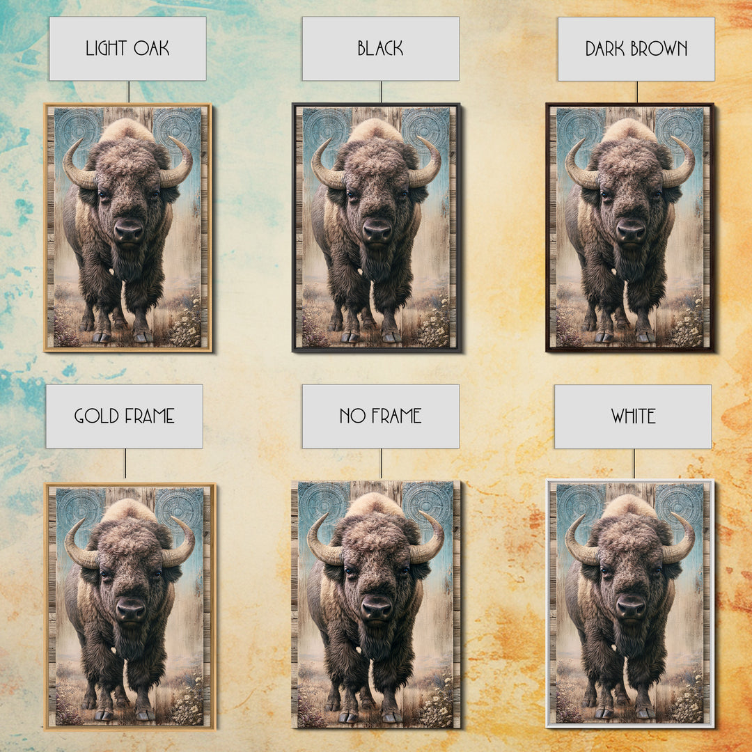 Buffalo Portrait with Western Texture Framed Canvas Print, Rustic Art, Digital Prints, Farmhouse Decor, Oil Painting, Rustic, RUS-2x3-78
