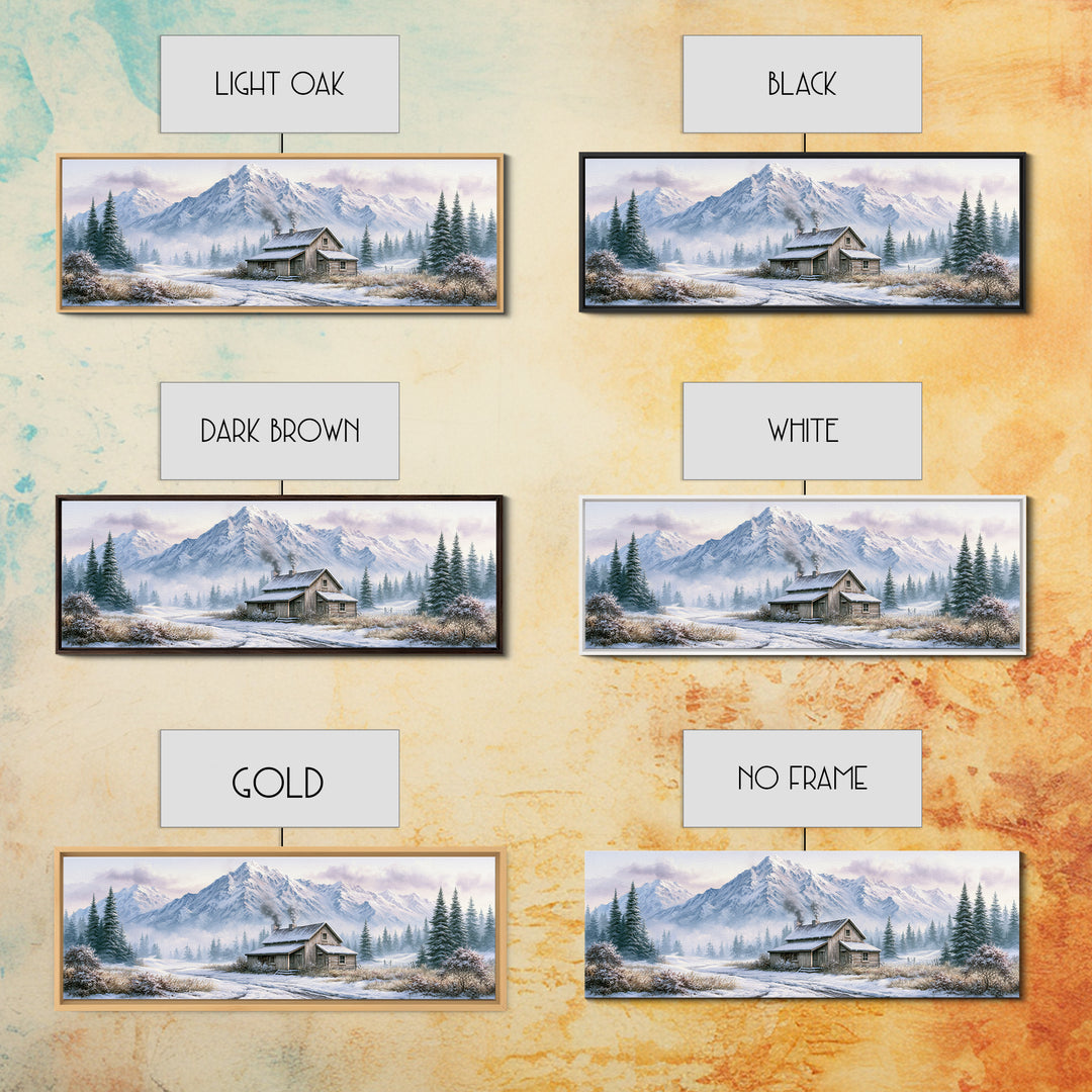 Winter Mountain Scene Framed Canvas Print, Rustic Art, Room Decor, Farmhouse Decor, Fine Art, Rustic, Oil Painting, RUS-3x1-63