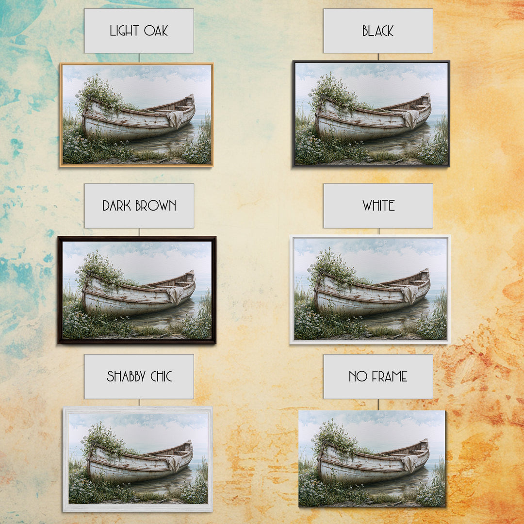 Old Canoe Pulled Onto a Lake Shore Canvas Print, Rustic Art, Landscape Painting, Farmhouse Decor, Rustic, Modern Decor, RUS-3x2-48
