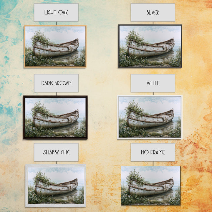 Old Canoe Pulled Onto a Lake Shore Canvas Print, Rustic Art, Landscape Painting, Farmhouse Decor, Rustic, Modern Decor, RUS-3x2-48