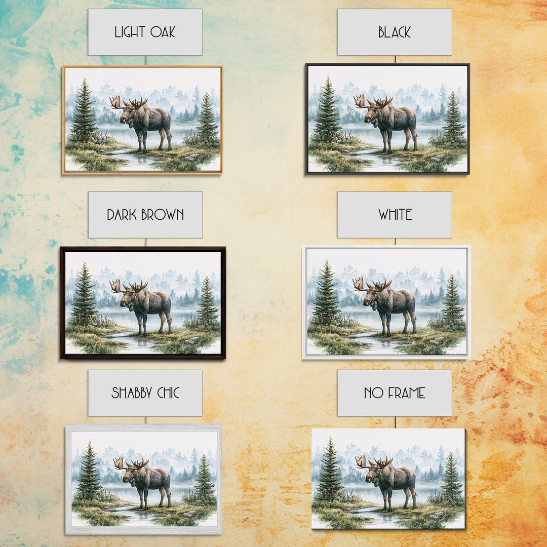 Moose Standing by a Quiet Lake Canvas Print, Rustic Art, Landscape Painting, Farmhouse Decor, Fine Art, Rustic, Modern Decor, RUS-3x2-61