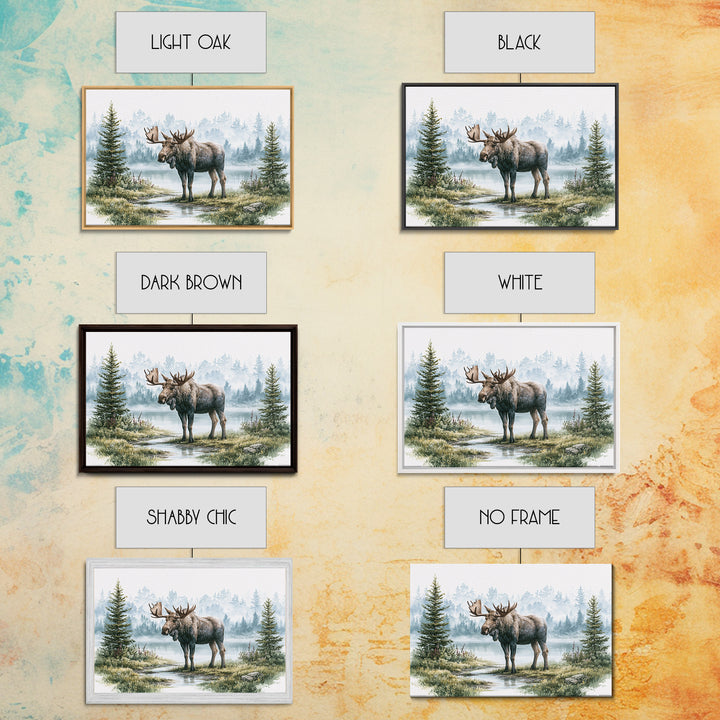 Moose Standing by a Quiet Lake Canvas Print, Rustic Art, Landscape Painting, Farmhouse Decor, Fine Art, Rustic, Modern Decor, RUS-3x2-61