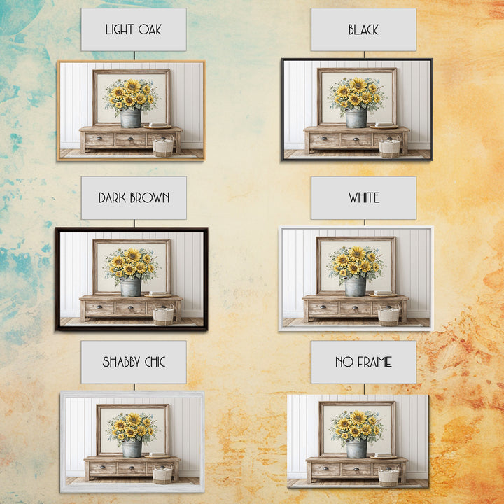 Sunflowers in a Metal Bucket Framed Canvas Print, Rustic Art, Gallery Decor, Farmhouse Decor, Fine Art, Rustic, RUS-3x2-64
