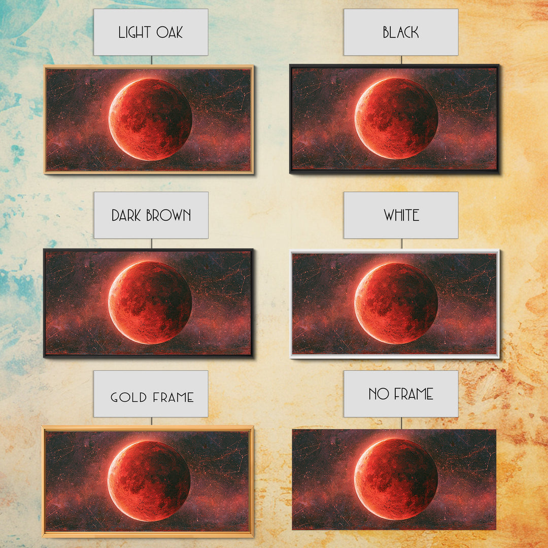 Lunar Eclipse in Deep Red Tones Framed Canvas Print, Space Art, Gallery Decor, Spa Decor, Fine Art, Serenity, Home Decor, SAR-2x1-79