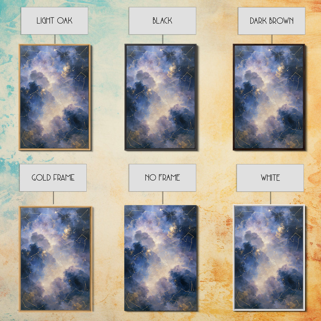 Star Map with Gold Constellation Lines Framed Canvas Print, Space Art, Room Decor, Spa Decor, Fine Art, Serenity, Printable Art, SAR-2x3-46