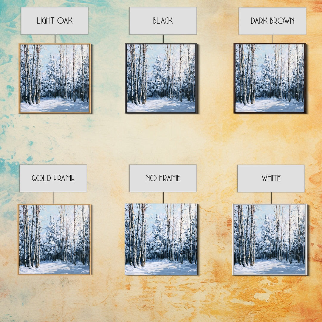 Snowy Nordic Forest Framed Canvas Print, Scandinavian Art, Textured Painting, Living Room Decor, Nordic, Christmas Decor, SCA-1x1-1