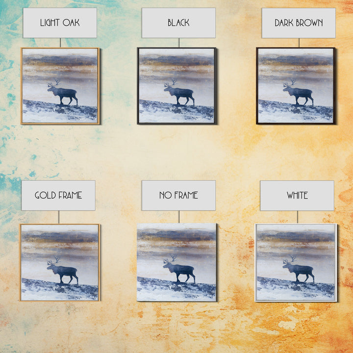 Reindeer Silhouette in Snowy Landscape Canvas Print, Scandinavian Art, Modern Decor, Living Room Decor, Fine Art, Nordic, SCA-1x1-54