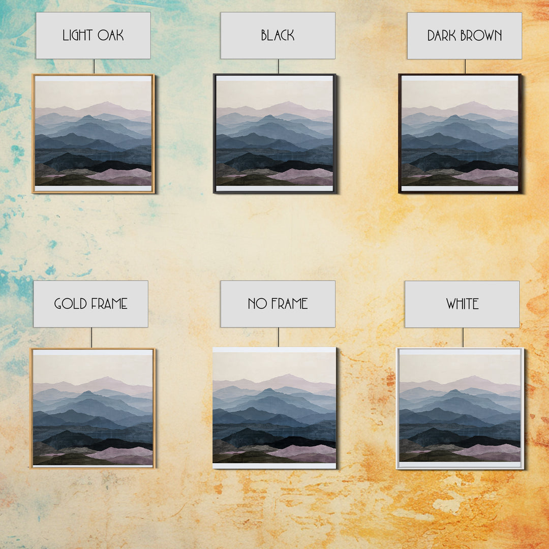 Muted Mountain Layers Framed Canvas Print, Scandinavian Art, Statement Artwork, Living Room Decor, Fine Art, Nordic, Art Print, SCA-1x1-80