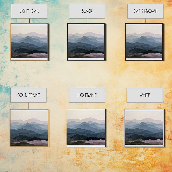 Muted Mountain Layers Framed Canvas Print, Scandinavian Art, Statement Artwork, Living Room Decor, Fine Art, Nordic, Art Print, SCA-1x1-80