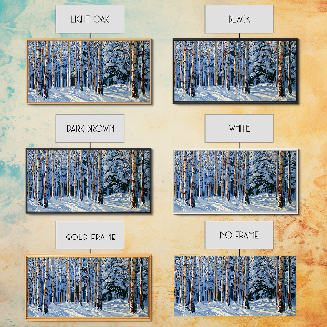 Snowy Nordic Forest Framed Canvas Print, Scandinavian Art, Abstract Wall Art, Living Room Decor, Oil Painting, Nordic, SCA-2x1-45