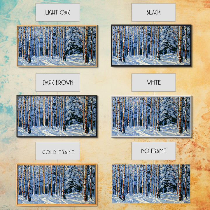 Snowy Nordic Forest Framed Canvas Print, Scandinavian Art, Abstract Wall Art, Living Room Decor, Oil Painting, Nordic, SCA-2x1-45