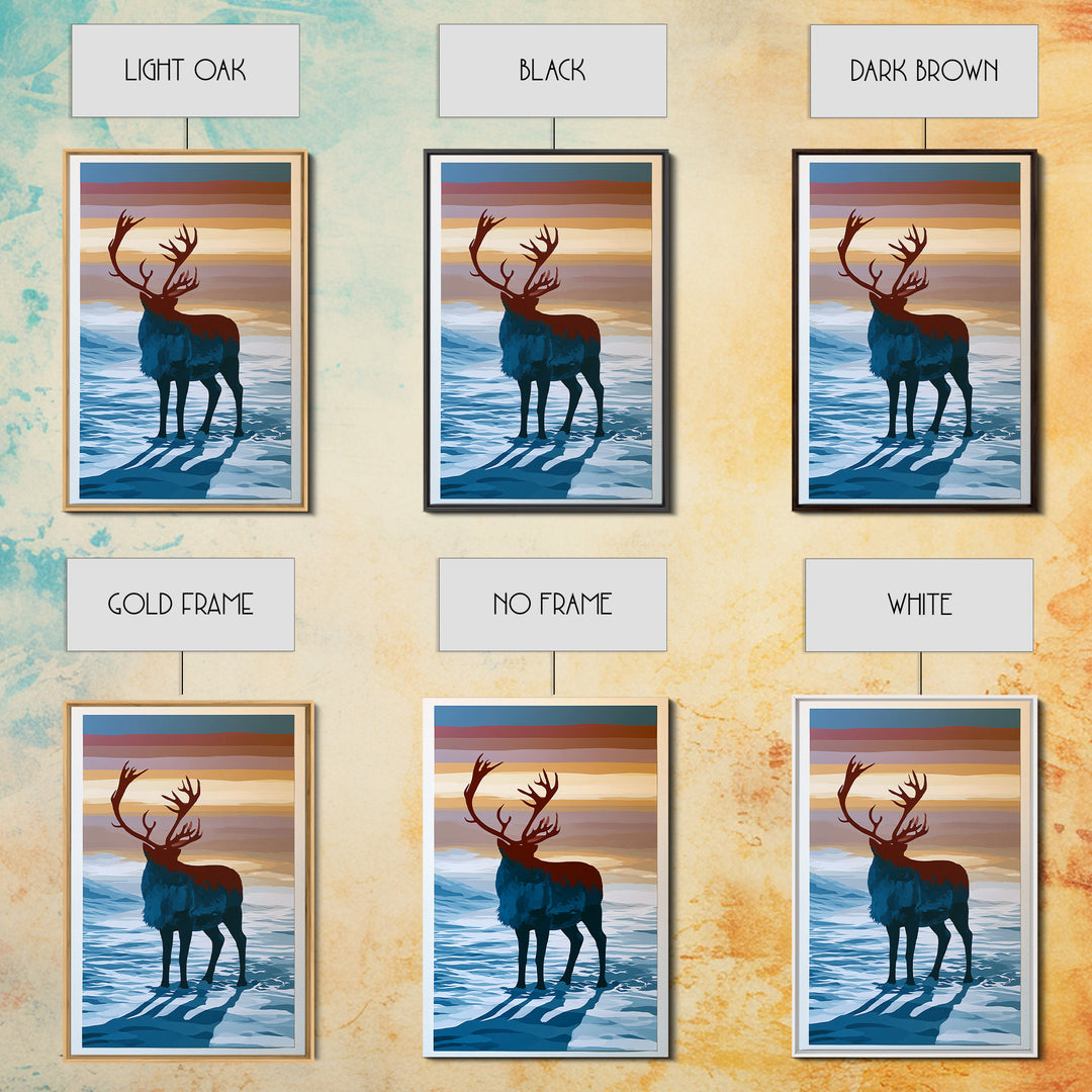 Reindeer Silhouette in Snowy Landscape Canvas Print, Scandinavian Art, Printable, Living Room Decor, Fine Art, Nordic, SCA-2x3-14