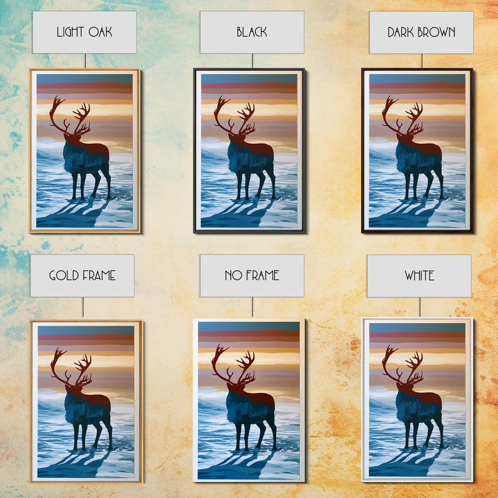 Reindeer Silhouette in Snowy Landscape Canvas Print, Scandinavian Art, Printable, Living Room Decor, Fine Art, Nordic, SCA-2x3-14