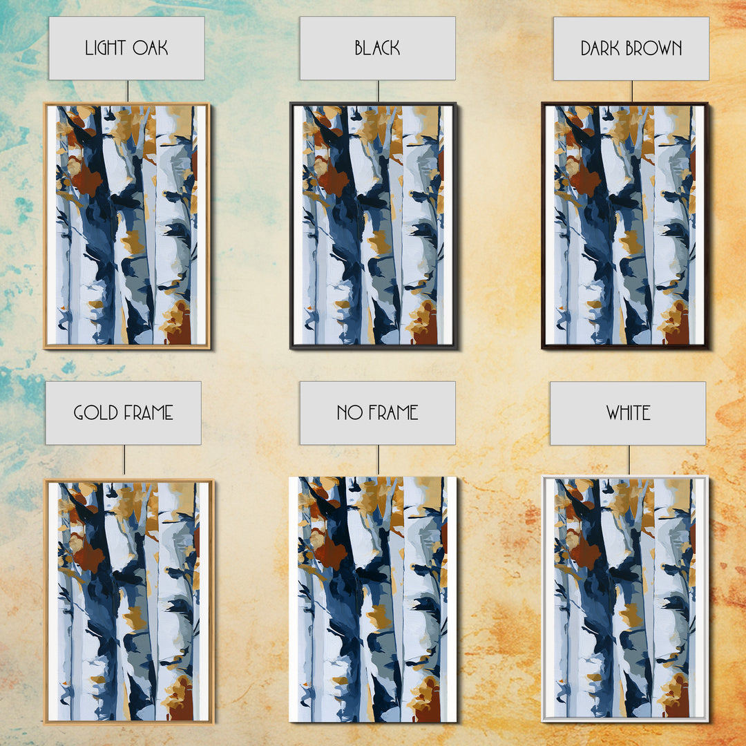 Birch Tree Trunks Framed Canvas Print, Scandinavian Art, Abstract Wall Art, Living Room Decor, Abstract Art, Nordic, SCA-2x3-17
