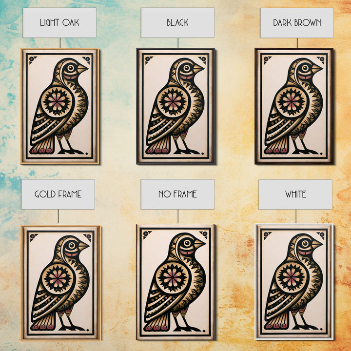 Nordic Folk Bird Framed Canvas Print, Scandinavian Art, Modern Wall Art, Living Room Decor, Fine Art, Nordic, Statement Artwork, SCA-2x3-43