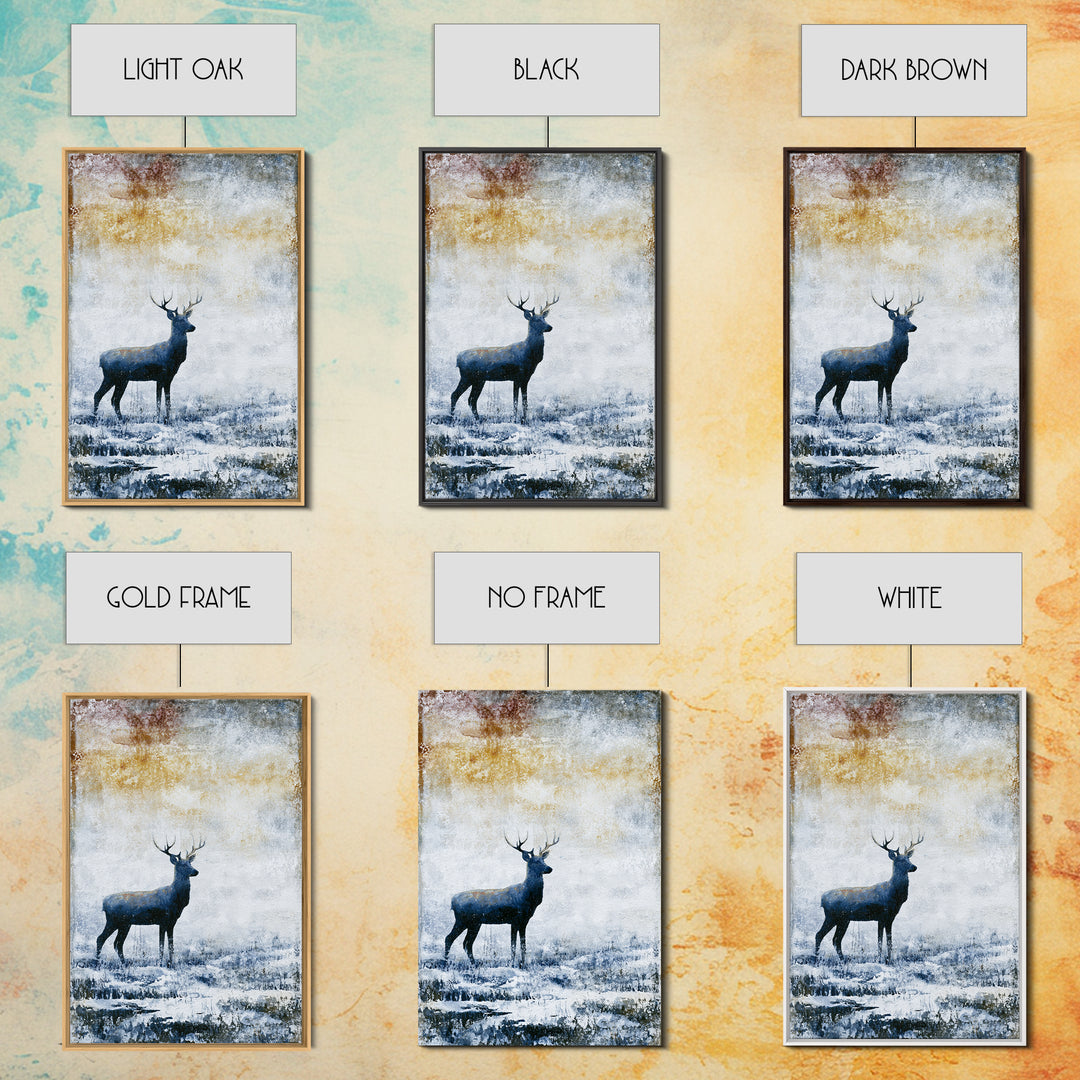 Reindeer Silhouette in Snowy Landscape Canvas Print, Scandinavian Art, Farmhouse Decor, Living Room Decor, Fine Art, Nordic, SCA-2x3-86