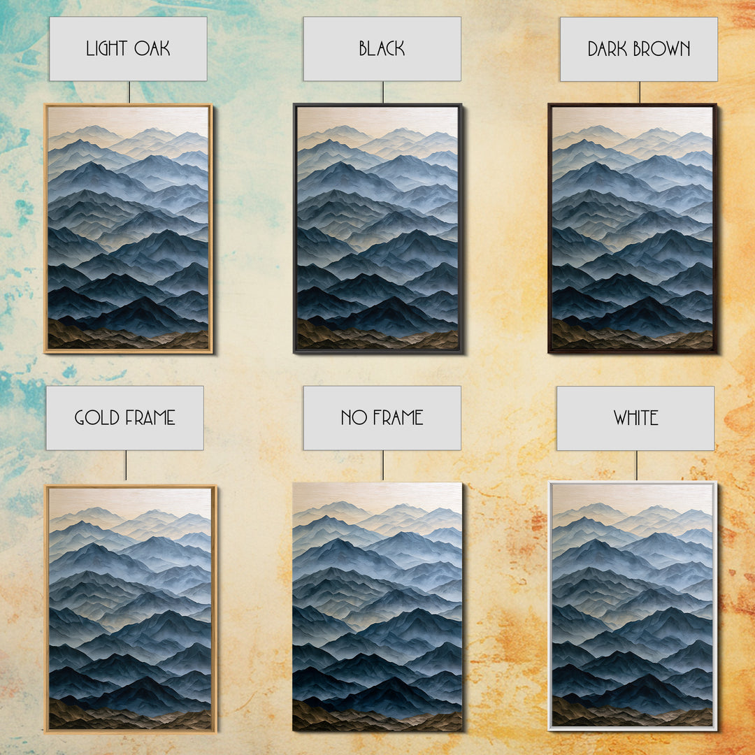 Muted Mountain Layers Framed Canvas Print, Scandinavian Art, Living Room Wall Art, Living Room Decor, Fine Art, Nordic, SCA-2x3-88