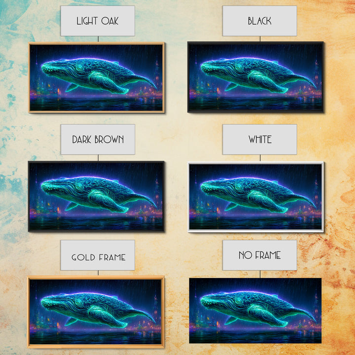 Cosmic Whale Swimming Through Deep Space Framed Canvas Print, Scifi Art, Decor, Living Room Decor, Oil Painting, Orbit, SCI-2x1-60