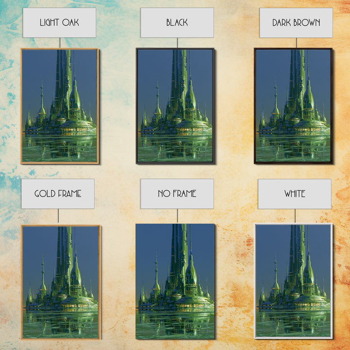 Terraforming Towers on a Silent Planet Framed Canvas Print, Scifi Art, Retro Wall Art, Living Room Decor, Oil Painting, Orbit, SCI-2x3-20