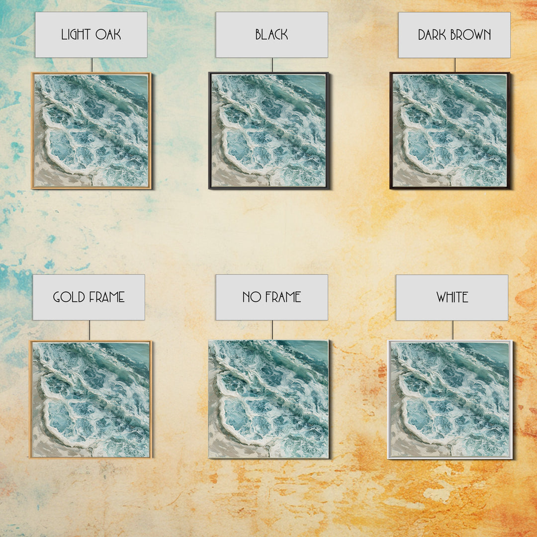 Ocean Foam Patterns from Above Framed Canvas Print, Seascape Art, Digital Prints, Coastal Decor, Oil Painting, Seascape, SEA-1x1-12