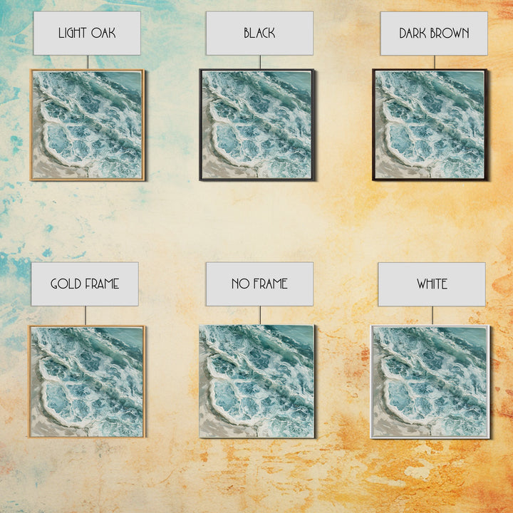 Ocean Foam Patterns from Above Framed Canvas Print, Seascape Art, Digital Prints, Coastal Decor, Oil Painting, Seascape, SEA-1x1-12