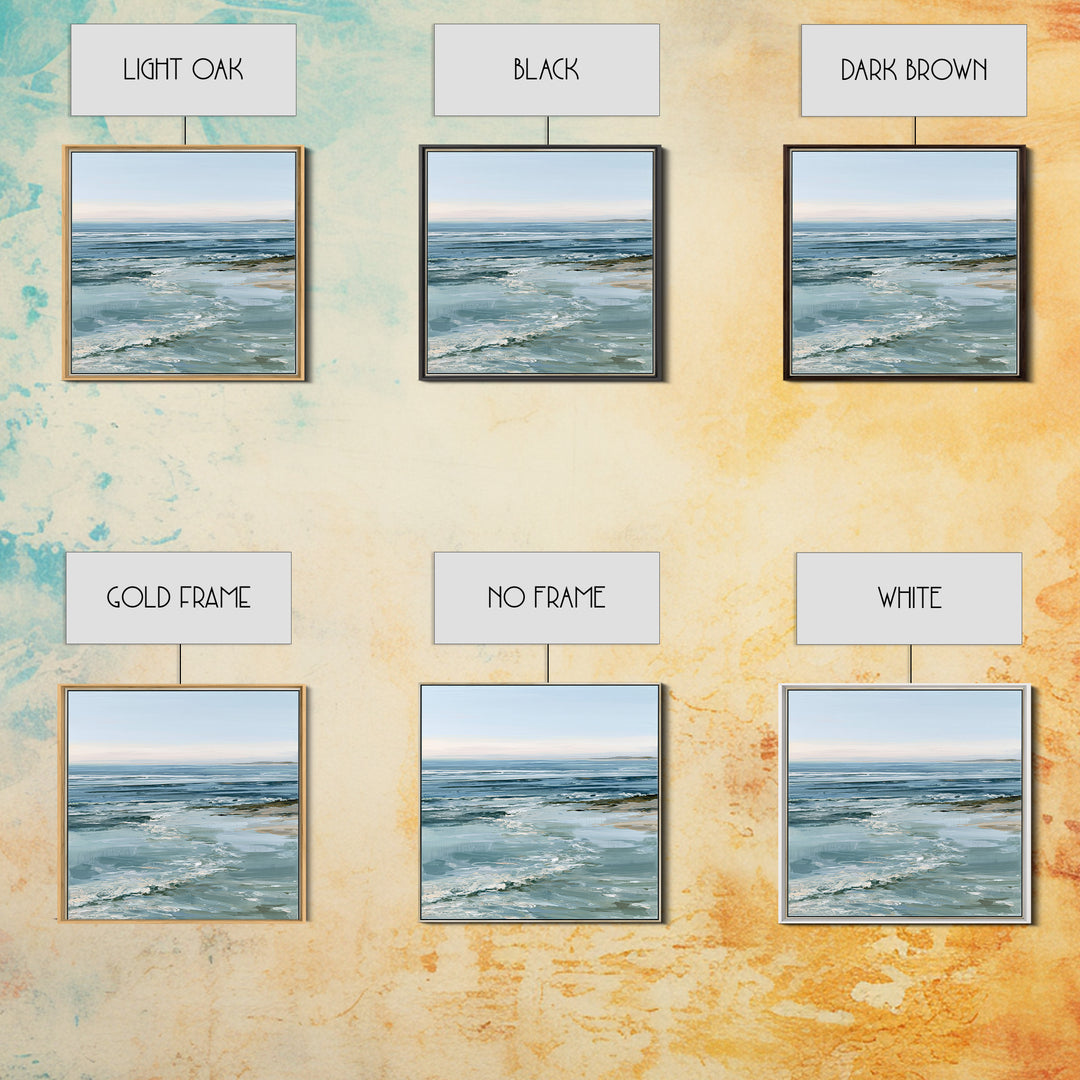 Calm Blue Horizon Framed Canvas Print, Seascape Art, Living Room Decor, Coastal Decor, Oil Painting, Seascape, Gallery Decor, SEA-1x1-2