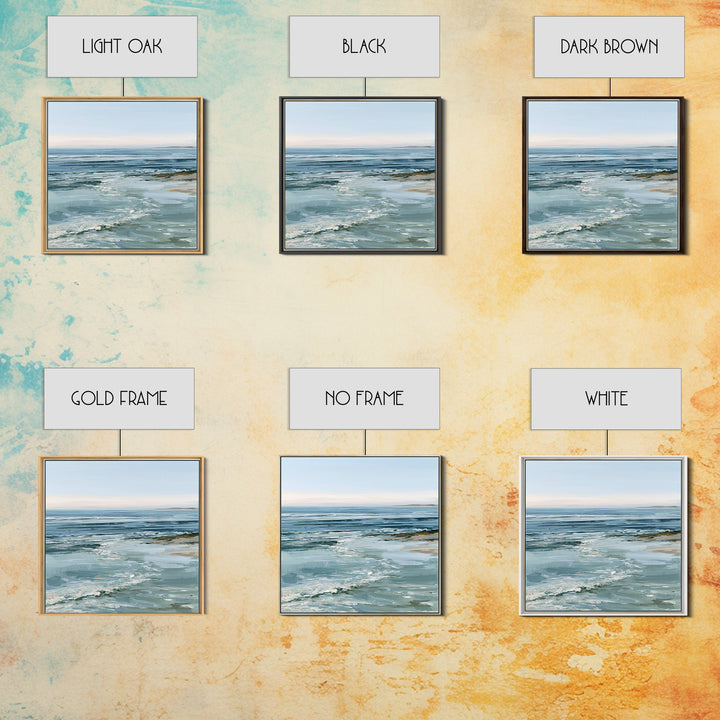 Calm Blue Horizon Framed Canvas Print, Seascape Art, Living Room Decor, Coastal Decor, Oil Painting, Seascape, Gallery Decor, SEA-1x1-2