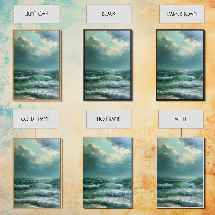 Turbulent Green Sea Framed Canvas Print, Seascape Art, Art Print, Coastal Decor, Abstract Art, Seascape, Printable Art, SEA-2x3-41