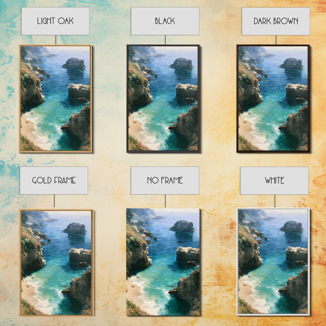 Coastal Cove with Turquoise Water Framed Canvas Print, Seascape Art, Wall Art, Coastal Decor, Abstract Art, Seascape, SEA-2x3-47