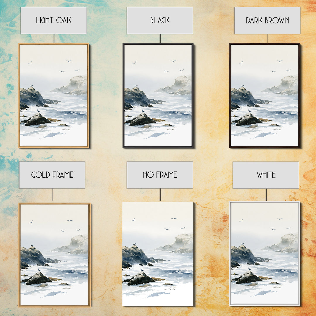 Misty Sea Cliffs Canvas Print, Seascape Art, Large Wall Art, Coastal Decor, Seascape, Watercolor Painting, Bedroom Wall Art, SEA-2x3-61