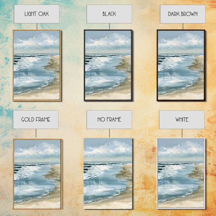 Golden Beach Tide at Low Water Framed Canvas Print, Seascape Art, Digital Prints, Coastal Decor, Watercolor Art, Seascape, SEA-2x3-98