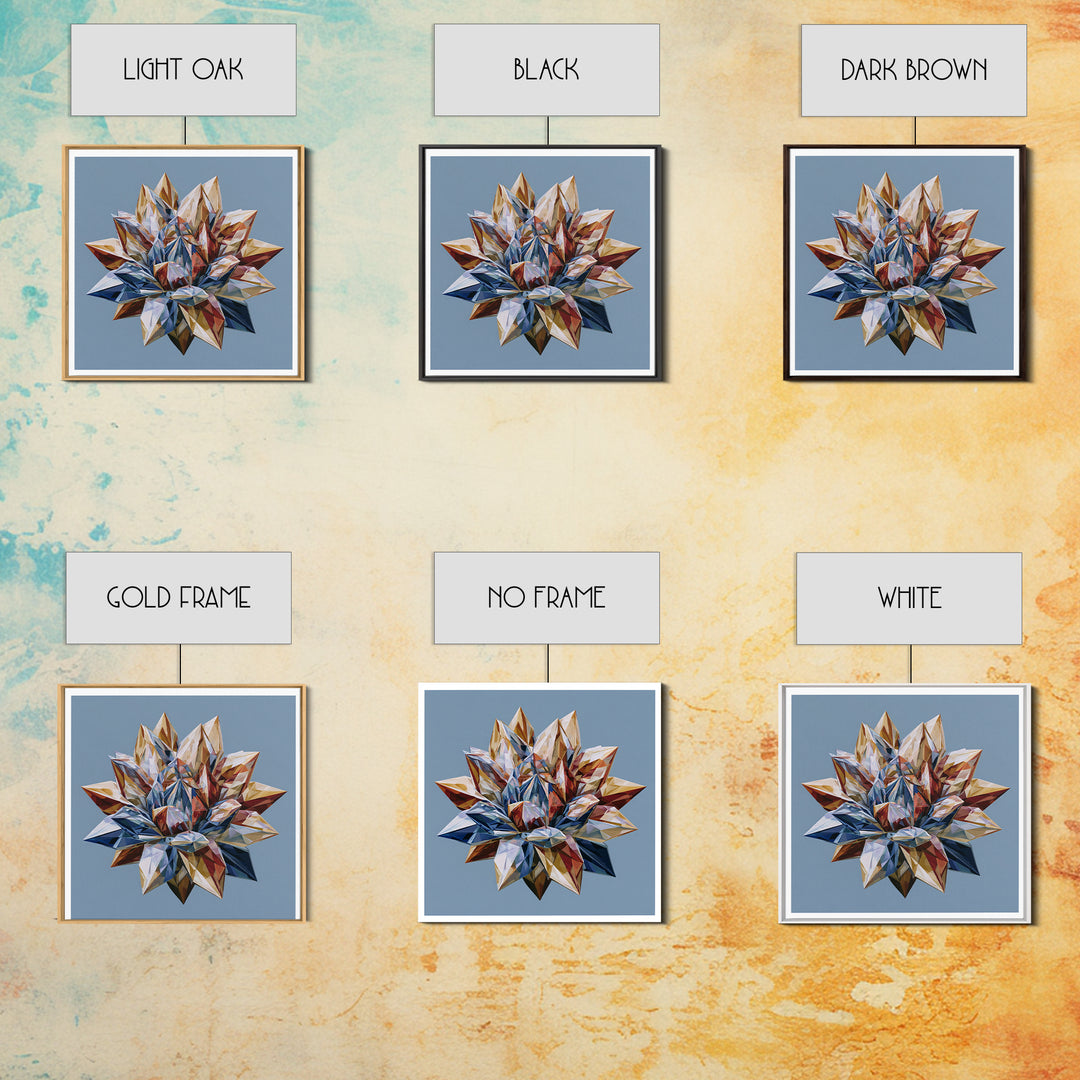 Crystal Lotus Arrangement Framed Canvas Print, Sacred Geometry Art, Living Room Decor, Fine Art, Geometry, Mandala Wall Art, SGA-1x1-44