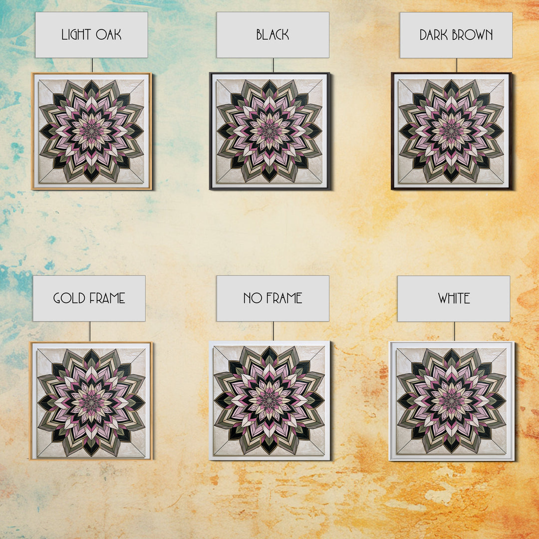 Mandala Lotus with Precise Radial Symmetry Framed Canvas Print, Sacred Geometry Art, Decorations, Living Room Decor, Geometry, SGA-1x1-74
