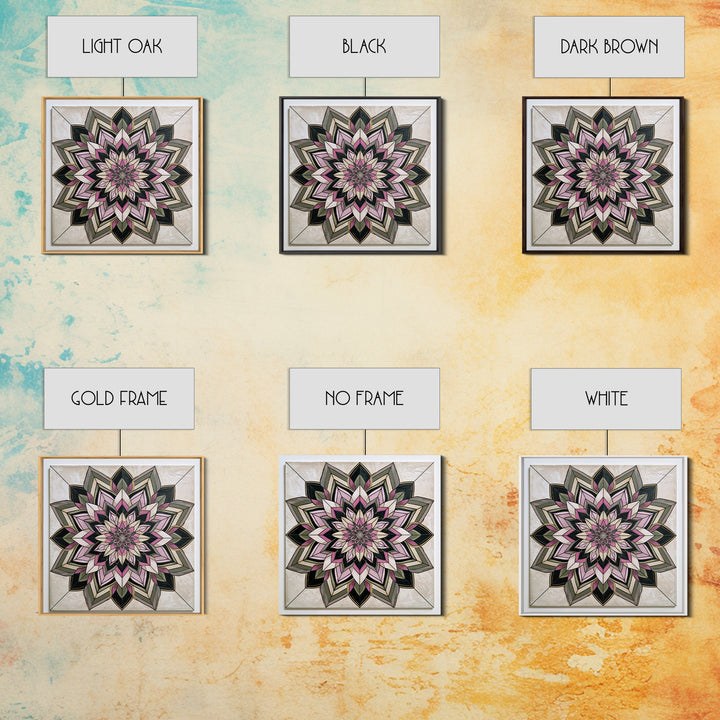 Mandala Lotus with Precise Radial Symmetry Framed Canvas Print, Sacred Geometry Art, Decorations, Living Room Decor, Geometry, SGA-1x1-74