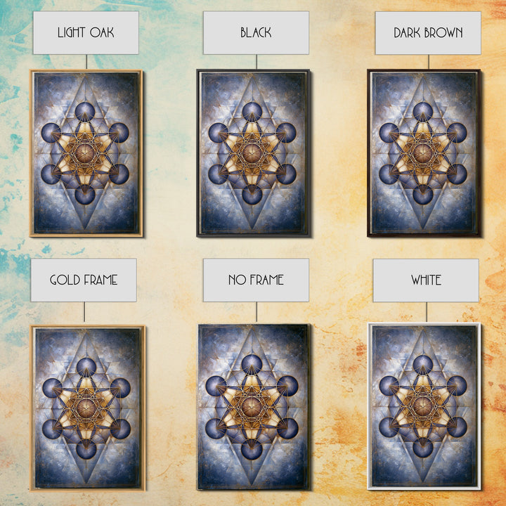 Metatron Cube with Celestial Background Framed Canvas Print, Sacred Geometry Art, Boho Decor, Living Room Decor, Abstract Art, SGA-2x3-83