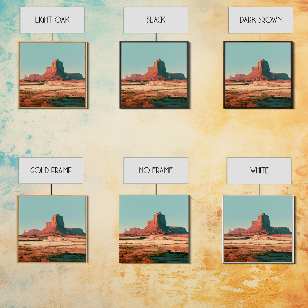 Desert Mesas in Terracotta and Turquoise Framed Canvas Print, Southwestern Art, Modern Decor, Southwestern Decor, Mesa, SOU-1x1-1