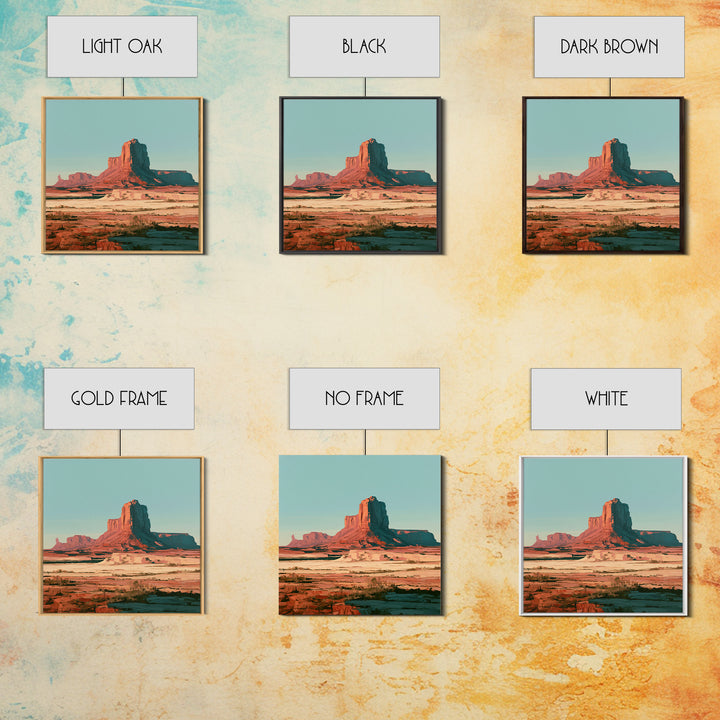 Desert Mesas in Terracotta and Turquoise Framed Canvas Print, Southwestern Art, Modern Decor, Southwestern Decor, Mesa, SOU-1x1-1