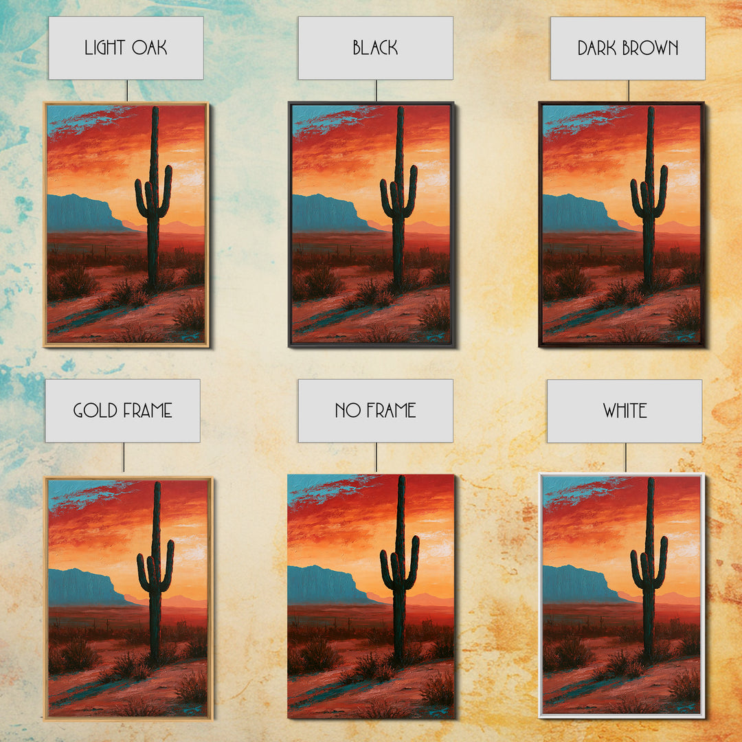 Saguaro Cactus under Enormous Sunset Canvas Print, Southwestern Art, Contemporary Art, Southwestern Decor, Fine Art, Mesa, SOU-2x3-10