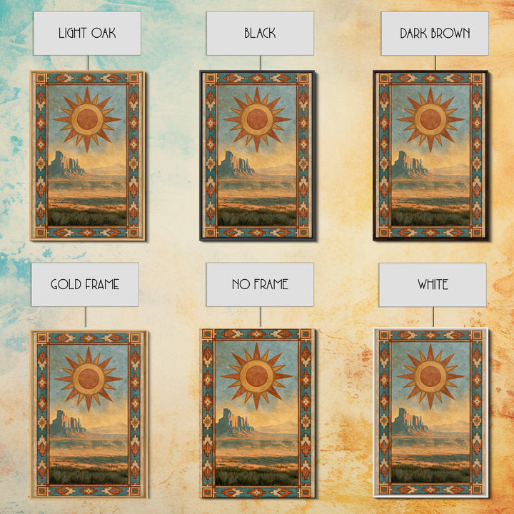Sun Symbol with Geometric Southwest Border Canvas Print, Southwestern Art, Southwestern Decor, Abstract Art, Mesa, SOU-2x3-5