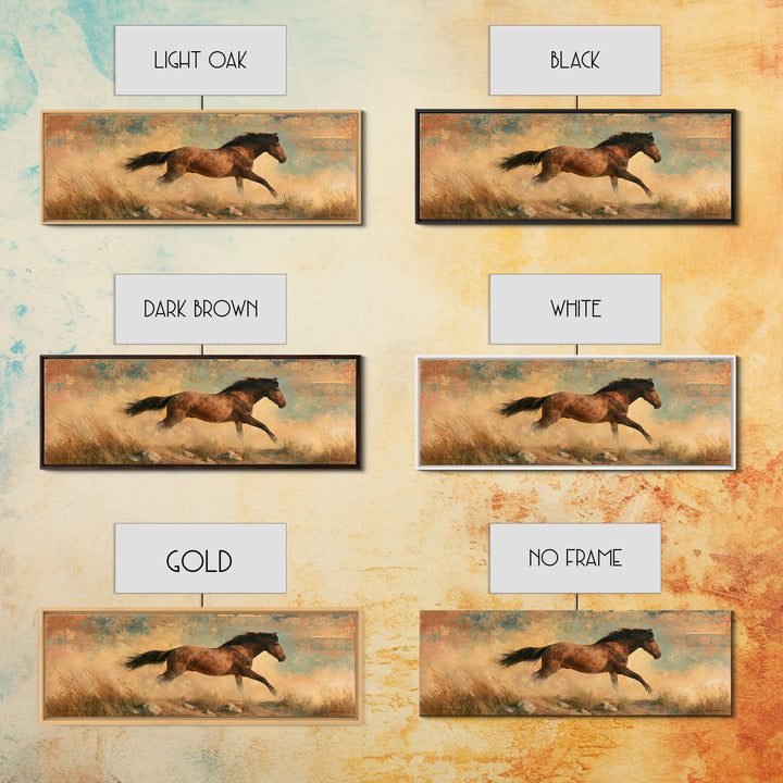 Wild Mustang Running Through Dusty Canyon Canvas Print, Southwestern Art, Landscape Painting, Southwestern Decor, SOU-3x1-46