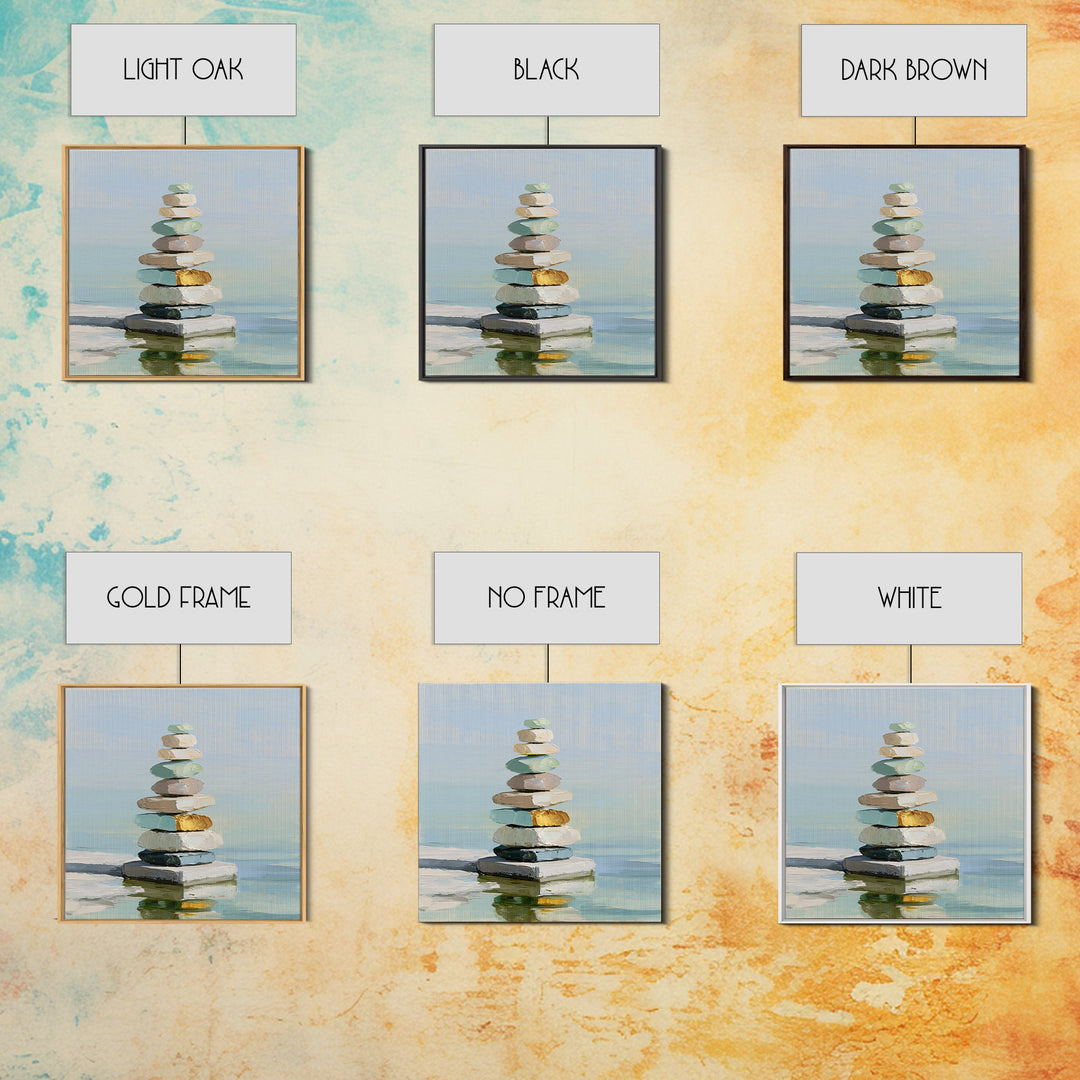 Stacked Stones Beside Calm Water Canvas Print, Spa Art, Art Print, Spa Decor, Fine Art, Serenity, Botanical Art, Nature Prints, SPA-1x1-25
