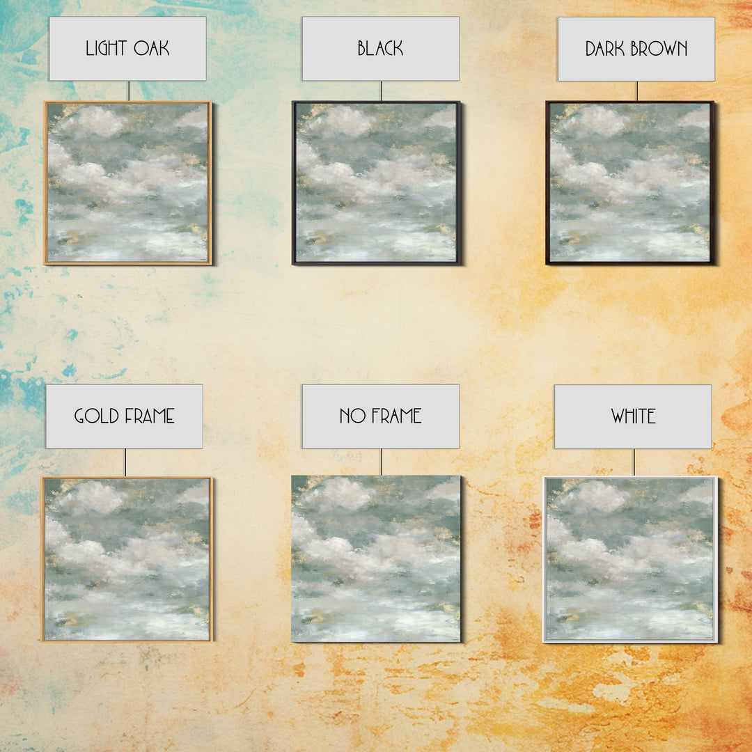 Soft Cloudscape in Cream and Sage Framed Canvas Print, Spa Art, Boho Decor, Spa Decor, Oil Painting, Serenity, Printable Art, SPA-1x1-61