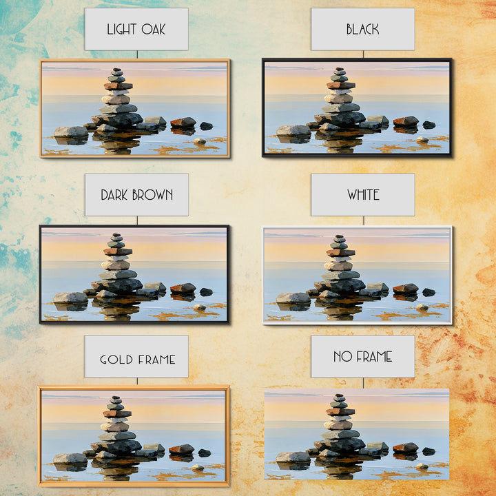 Stacked Stones Beside Calm Water Canvas Print, Spa Art, Animal Art, Spa Decor, Fine Art, Serenity, Gallery Decor, Neutral Decor, SPA-2x1-69