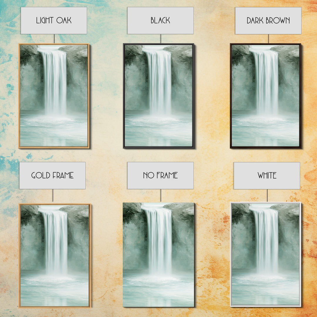Serene Waterfall with Mist Framed Canvas Print, Spa Art, Textured Painting, Spa Decor, Abstract Art, Serenity, Travel Poster, SPA-2x3-2