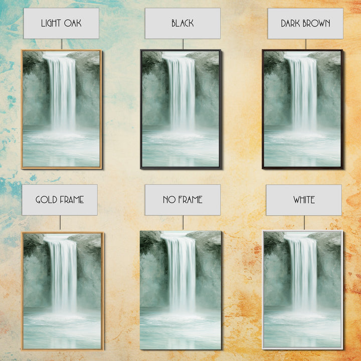 Serene Waterfall with Mist Framed Canvas Print, Spa Art, Textured Painting, Spa Decor, Abstract Art, Serenity, Travel Poster, SPA-2x3-2