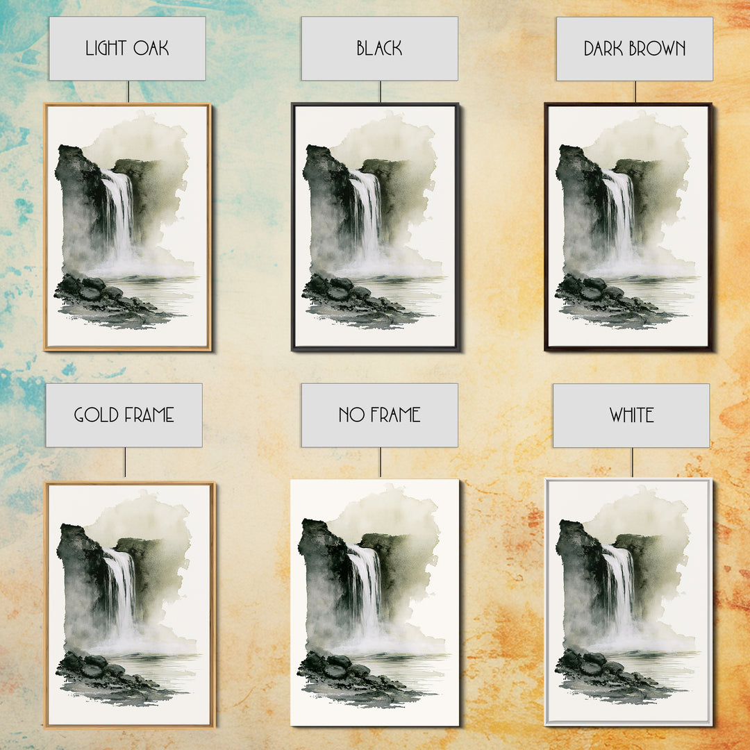 Serene Waterfall with Mist Framed Canvas Print, Spa Art, Textured Painting, Spa Decor, Abstract Art, Serenity, Travel Poster, SPA-2x3-26