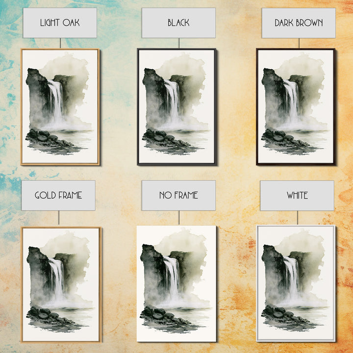 Serene Waterfall with Mist Framed Canvas Print, Spa Art, Textured Painting, Spa Decor, Abstract Art, Serenity, Travel Poster, SPA-2x3-26
