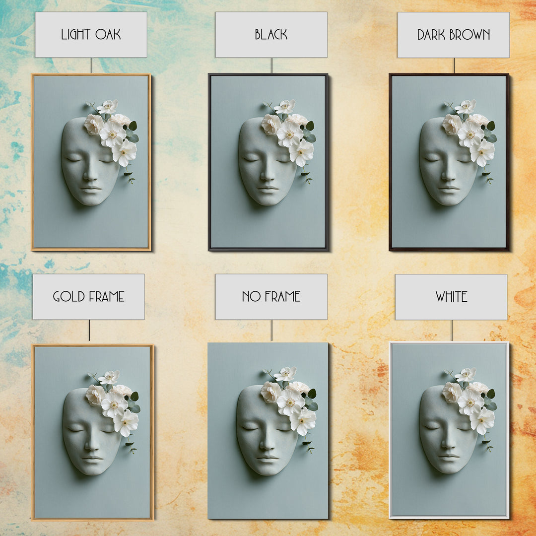 Minimal Face with Closed Eyes and Flowers Canvas Print, Spa Art, Home Decor, Spa Decor, Fine Art, Serenity, Dog Wall Art, SPA-2x3-27