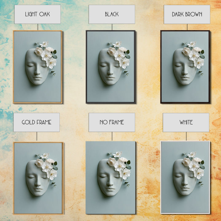 Minimal Face with Closed Eyes and Flowers Canvas Print, Spa Art, Home Decor, Spa Decor, Fine Art, Serenity, Dog Wall Art, SPA-2x3-27